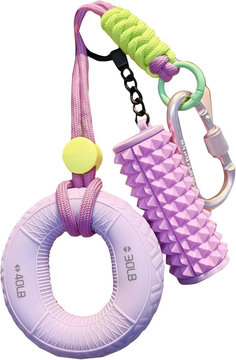 Paarse fitness sleutelhanger voor dames en heren, 3D-grip-ring en massagerol, zakhanger, gevlochten - ShopVlot