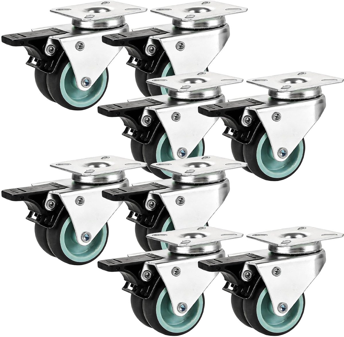 8 stuks meubelwielen 50 mm zware wielen met rem tot 220 kg transportwielen zwenkwielen dubbele wielen voor meubels - ShopVlot