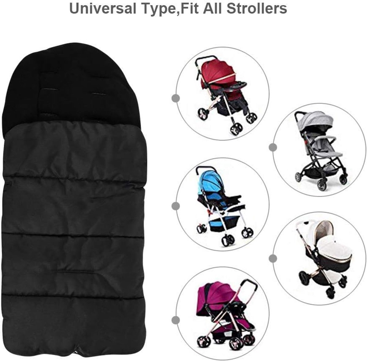 1 Stuk - Slaapzak/voetenzak voor kinderwagen - Universele wintervoetenzak - Zachte, waterdichte voetenzak voor baby's - Warm & winddicht - Zwart – foto 5