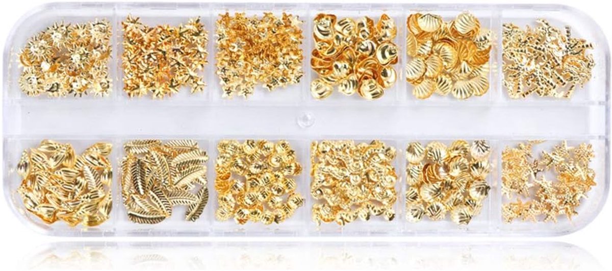12 rasters/doos gemengde glitter gouden oceaan metalen bedels nail-art decoratie filler kleine sterfish ster voor - ShopVlot