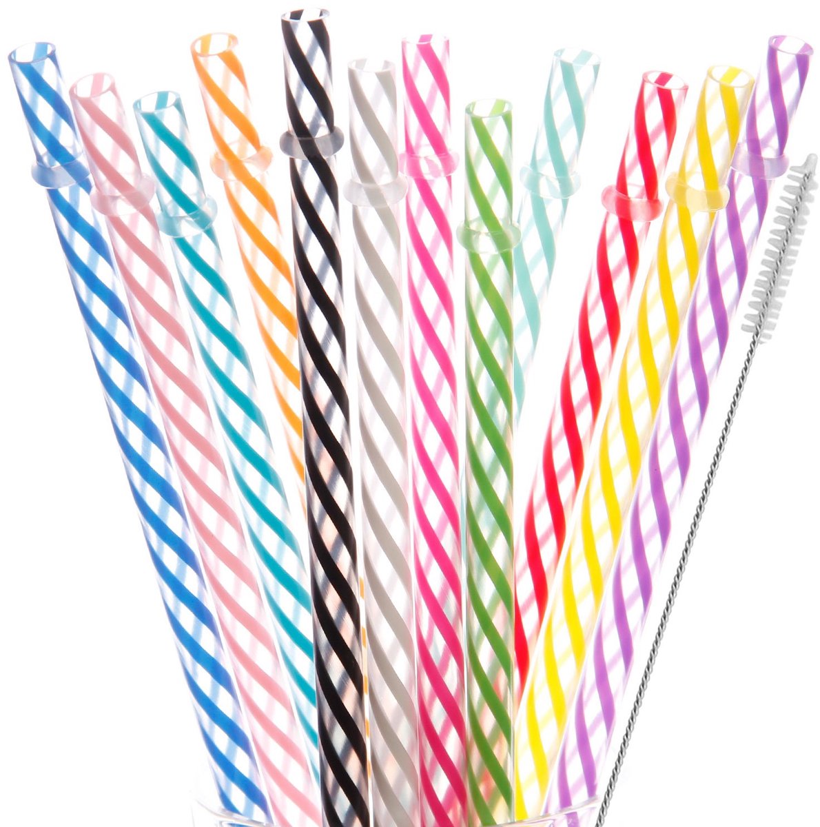 Dakoufish 8 inch herbruikbare plastic drinkrietjes BPA gratis 12 kleuren-12 Pack plus gratis reinigingsborstel (8 - ShopVlot