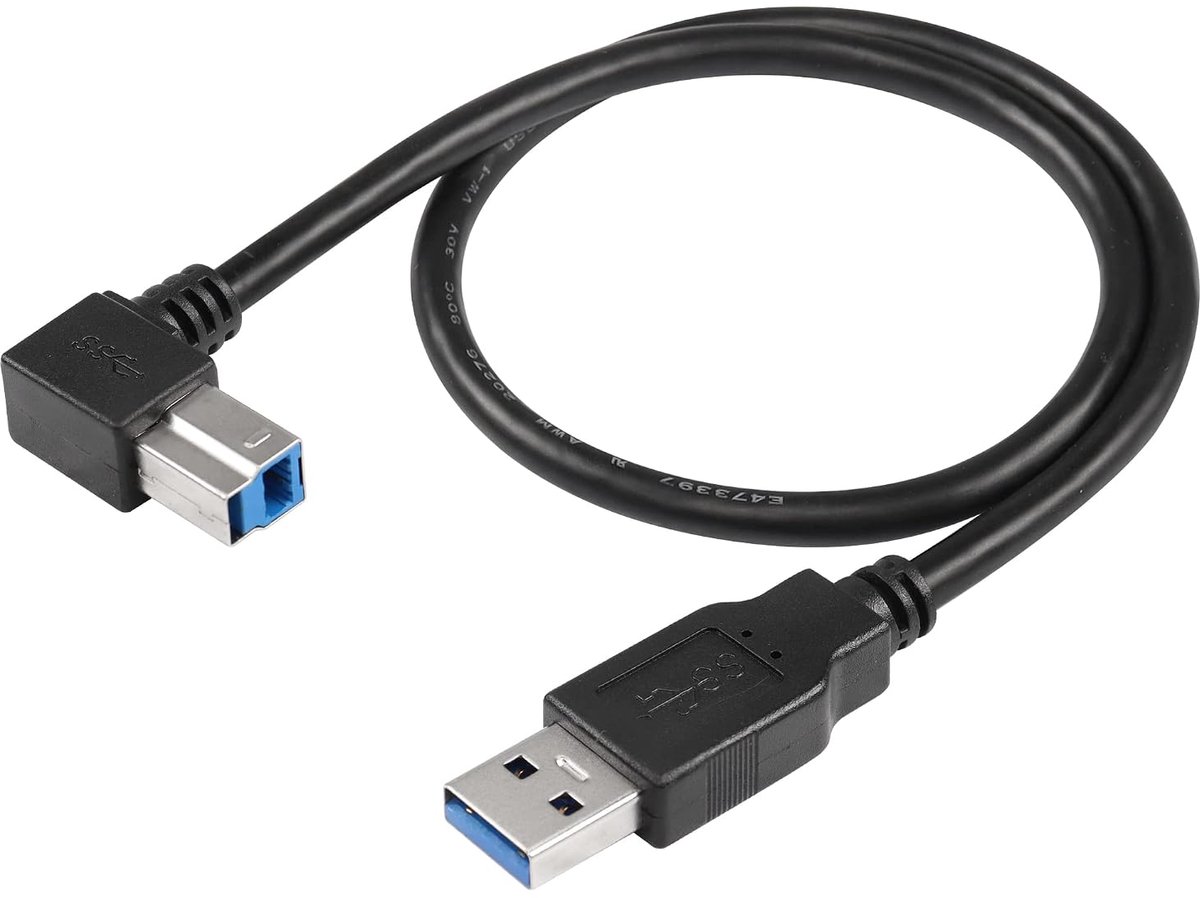 SinLoon USB 3.0 Cable 90 Degree Type A Plug to Type B Plug High-Speed Printer Cable for Hard Disk, Printer, Scanner - ShopVlot