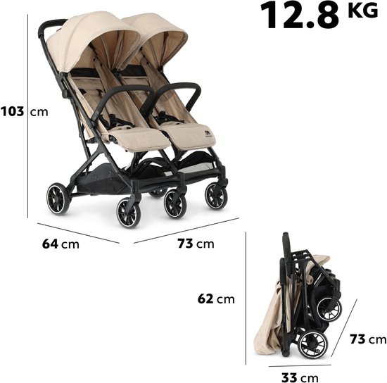Deryan Luxe Rolo X2 Dubbele Buggy - Duo Buggy - Nougat van Merkloos — afbeelding 4