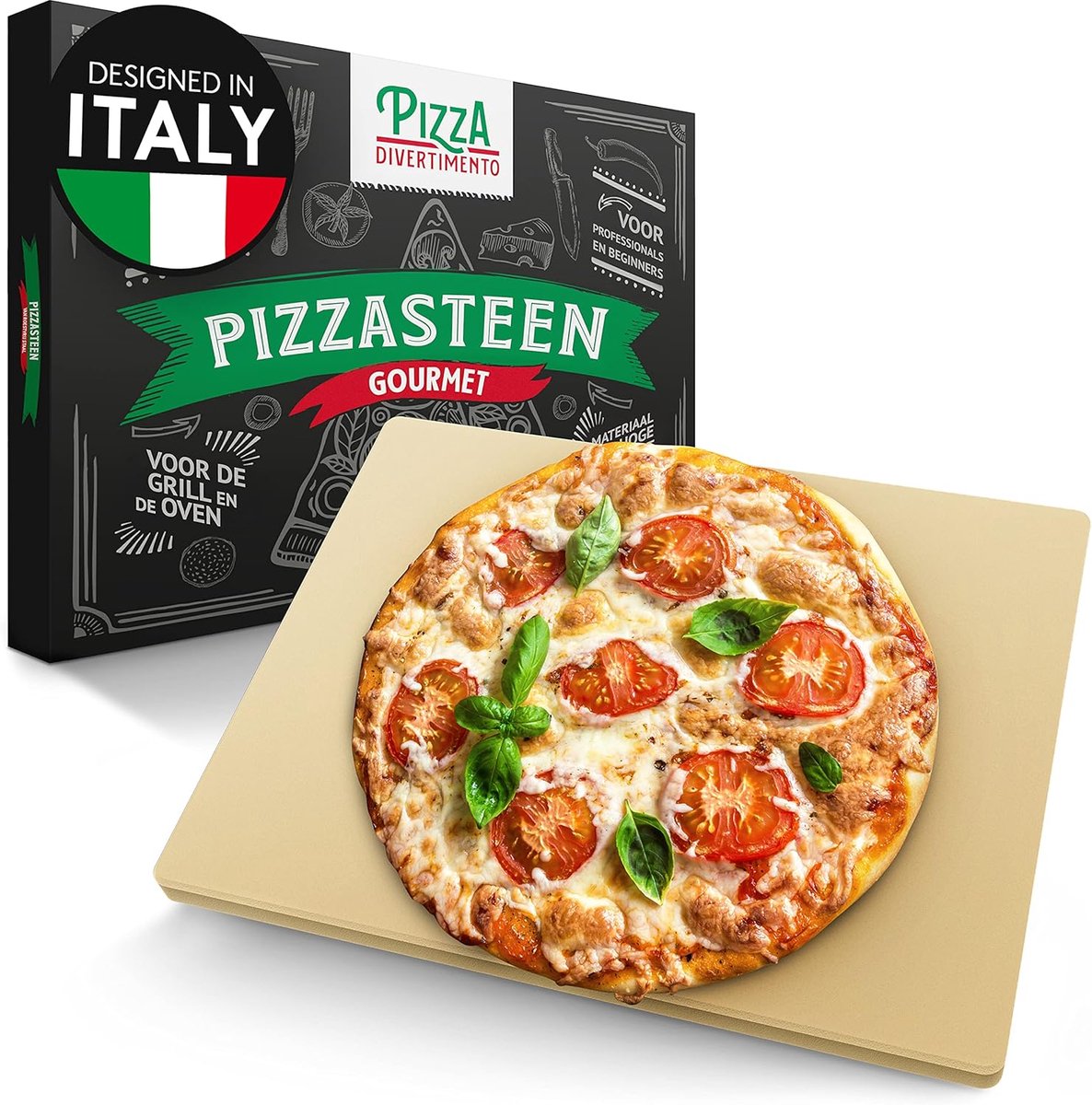 SnelShoppen - Pizza Divertimento Pizza steen voor oven en gas grill - cordierite pizza steen voor knapperige bodem en sappige topping - perfect voor b