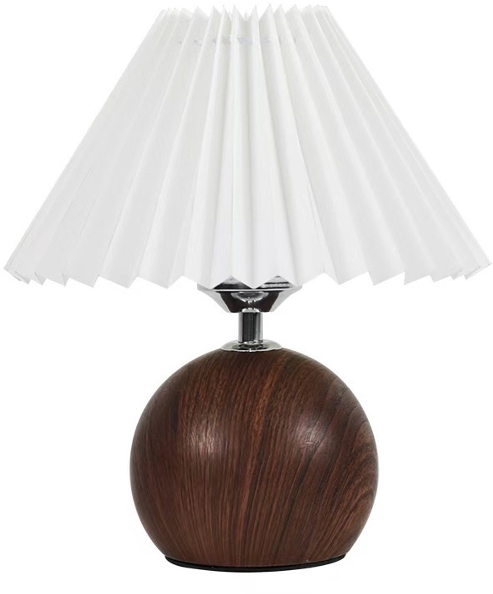Tafellamp met Stoffen Kap – Hout & Metaal – Bedlamp & Leeslamp – Voor Slaapkamer Eettafel - Off-white lampenkap