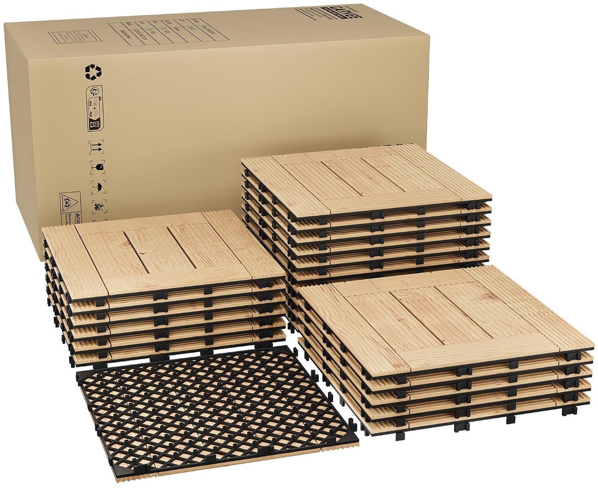 Set van 22 acaciahouten tegels–12 x 12 inch (ca. 30 x 30 cm) kliktegels voor binnen en buiten, eenvoudig kliksysteem, bedekt ca. 2 m²