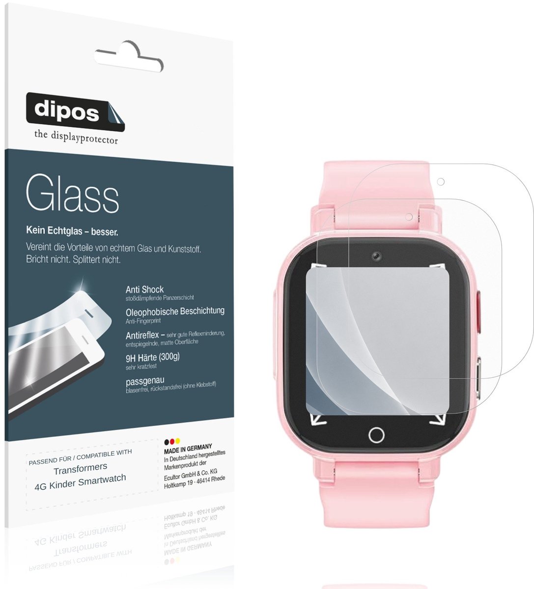 dipos – 2x Matte Pantserfolie geschikt voor Transformers 4G Kinder Smartwatch | 9H Screenprotector
