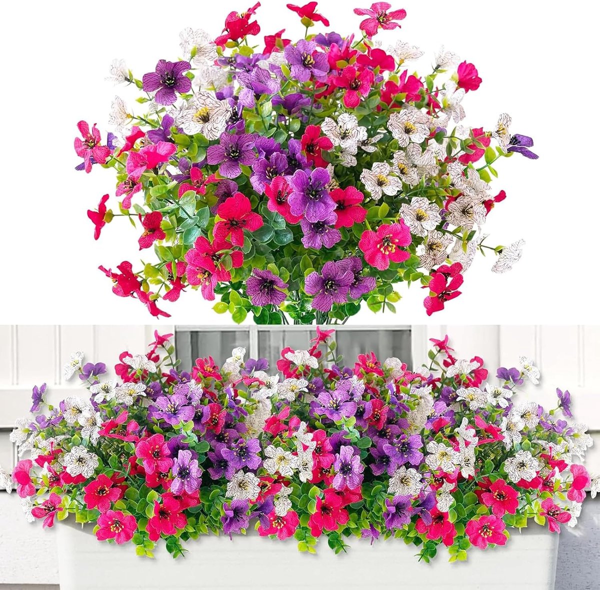 Kunstbloemen voor buiten boeket planten, kunstmatig voor buiten naar binnen huis tuin terras balkon hangende pot tafeldecoratie