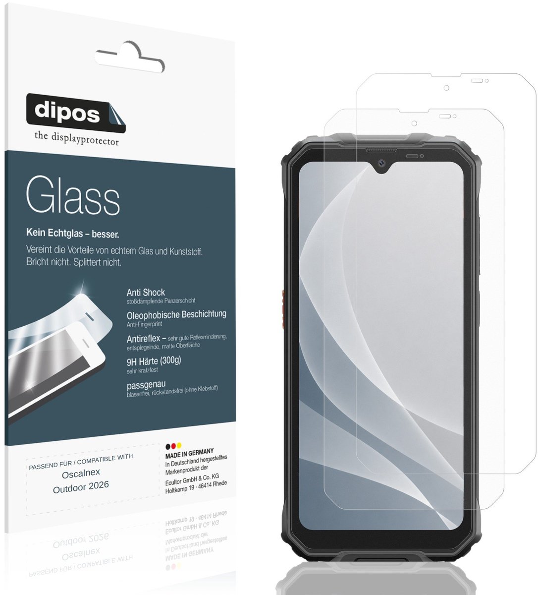 dipos – 2x Matte Pantserfolie geschikt voor Oscalnex Outdoor 2026 | 9H Screenprotector