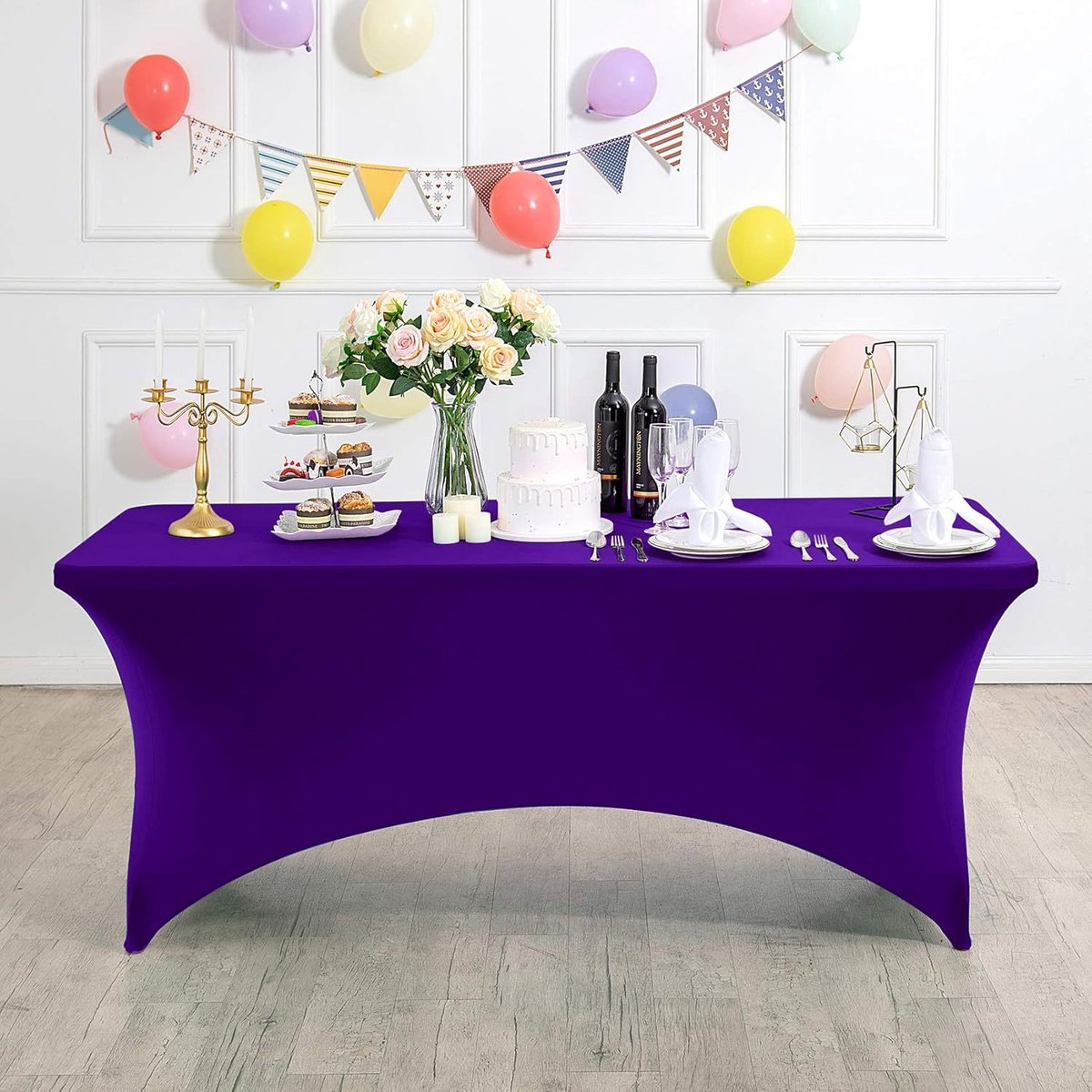 Rechthoekig, rekbaar en vlekbestendig tafelkleed, waterdicht, wasbaar en rekbaar, geschikt voor het decoreren van terrassen, keukens, bruiloften, verjaardagen, feesten, picknicks en andere gelegenheden,Paars - 183 x 76 x 76 cm (6 voet)