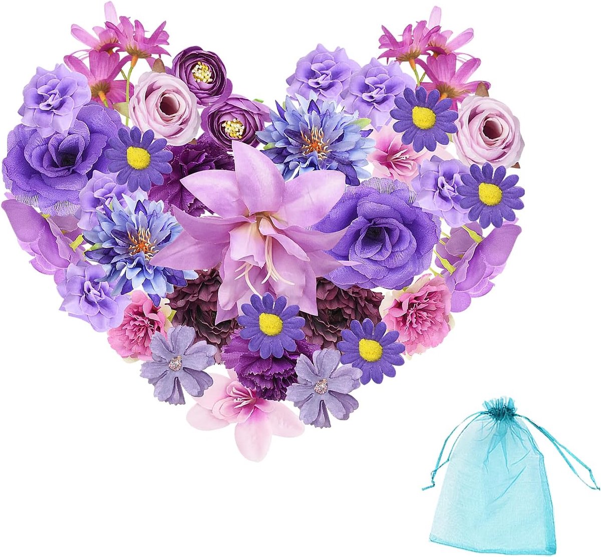 40 stuks kunstbloemkoppen voor decoraties, mini decoratieve Bloemen voor bruidsboeket, wandbord, bruiloftsfeest, slinger, scrapbooking, huis (Paars)
