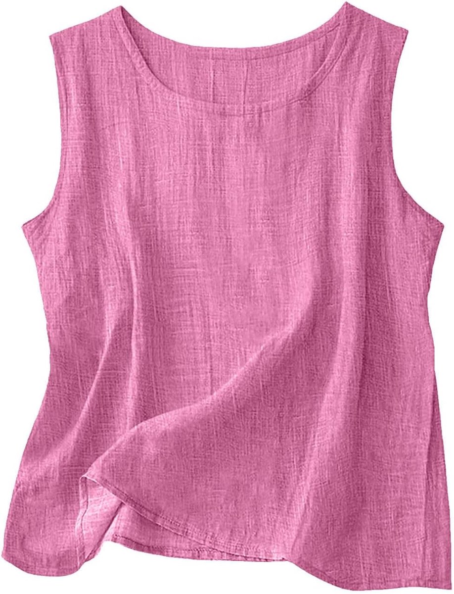 Vrouwen tanktop, ronde hals, losvallende pasvorm, katoen en linnen mix