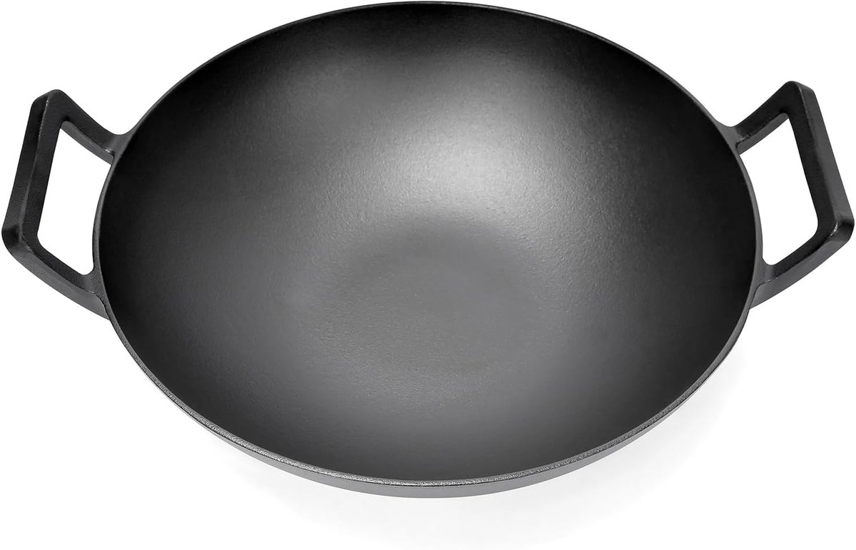 SnelShoppen - Gietijzeren Wok Ø 36 cm voor Gas en Inductie, Ideaal voor Barbecue, Grillen, Koken, Steaming, Roasting, Perfect voor Tuin en Keuken