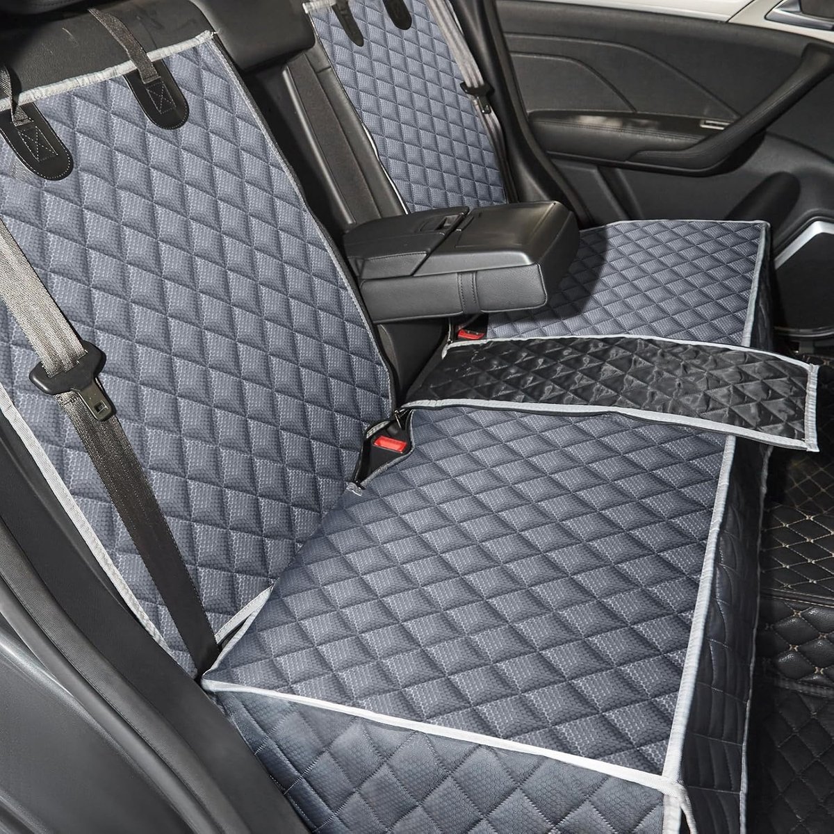 SnelShoppen - Isofix Waterdicht Hondenautodeken Achterbank met Veiligheidsriem, Krasbestendig en Universele Pasvorm voor Honden (Grijs, ISOFIX X-Large