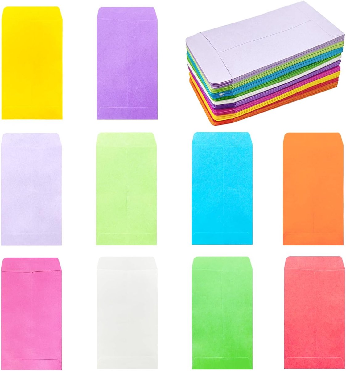 SnelShoppen - 100 Stuks Kleine Enveloppen Multicolor Kraftpapier Mini Enveloppen 10x6cm voor Geld, Zaden, Cadeaus, Feest, Decoratie
