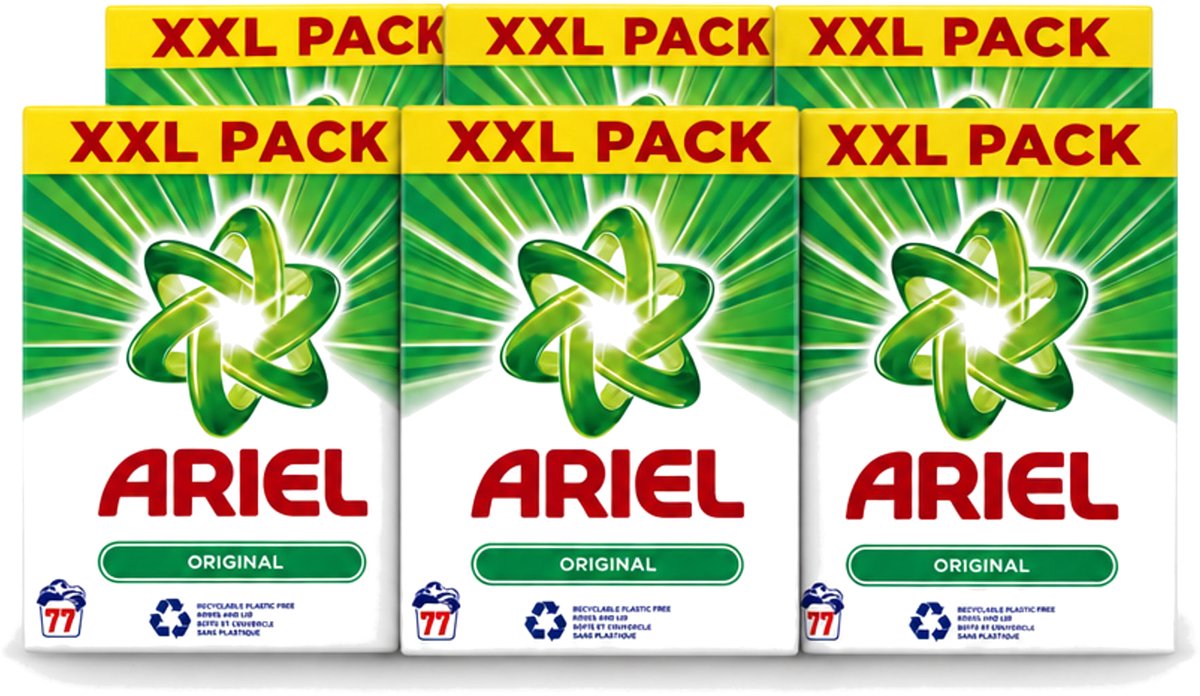 6 x Ariel Original XXL - Waspoeder - Witte en Lichtgekleurde Was - 77 Wasbeurten - Voordeelverpakking - 6 stuks