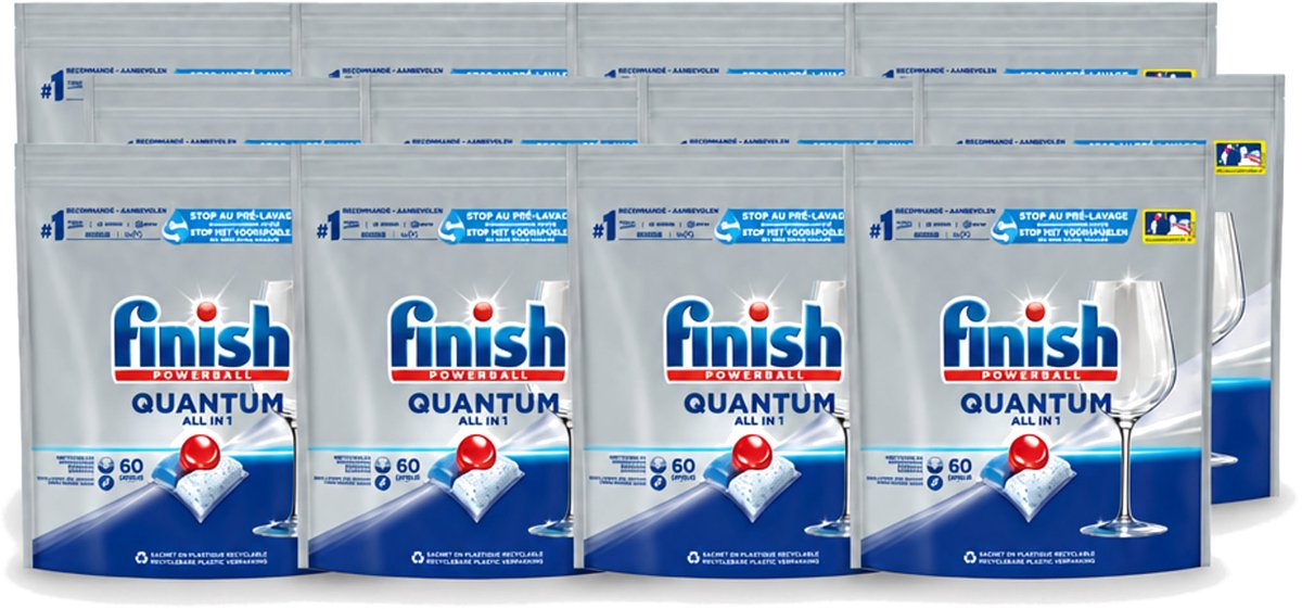 12 x Finish – Vaatwastabletten – Quantum All-in-1 – 60 Capsules - Voordeelverpakking - 12 stuks