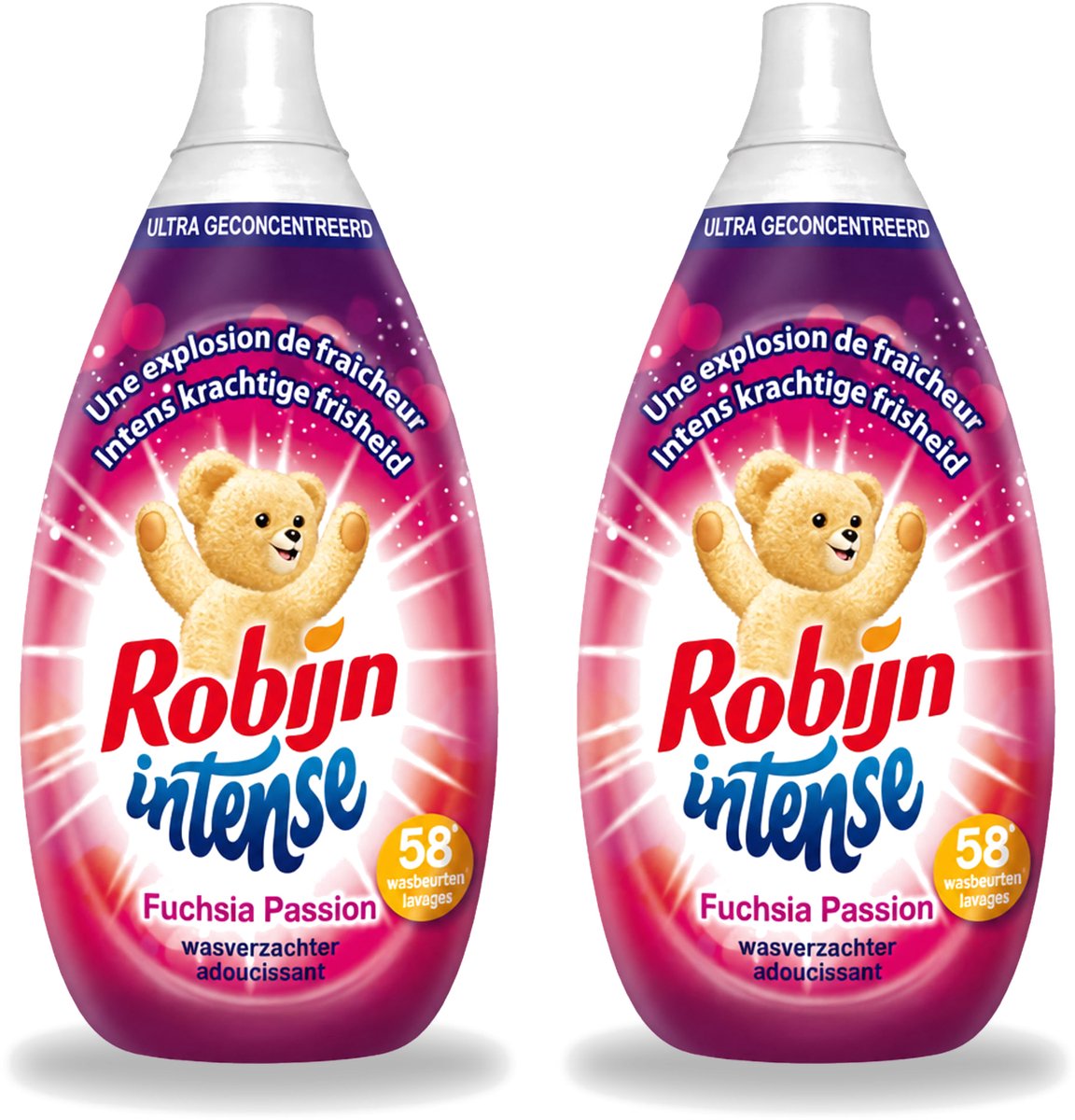 2 x Robijn Intense - Wasverzachter - Intense Fuchsia Passion - 870ml - 58 Wasbeurten - Voordeelverpakking - 2 stuks