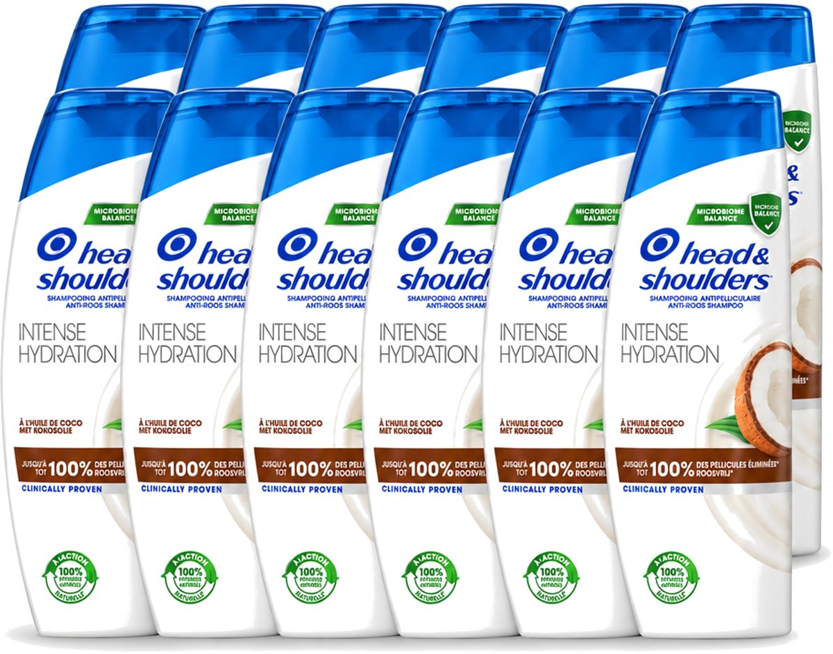 12 x Head & Shoulders - Anti-Roos Shampoo - Intense Hydration - Met Kokosolie - 285 ml - Voordeelverpakking - 12 stuks