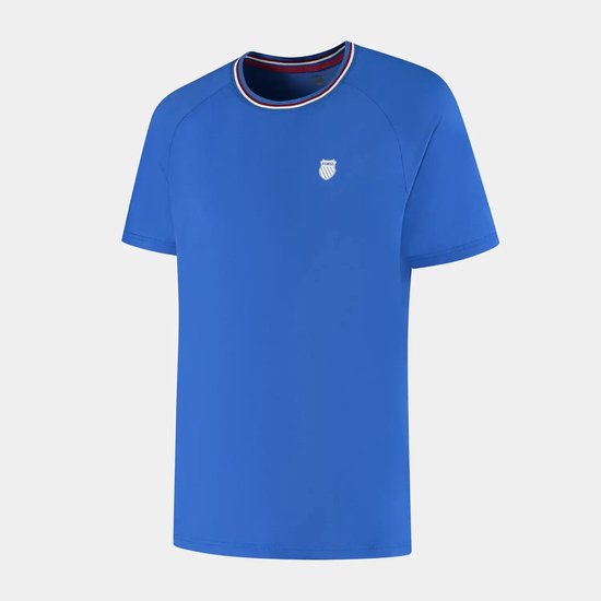 K-Swiss T-shirt voor heren in Dazzling Blue. Het shirt heeft een wit K-Swiss logo op de linkerborst en een gekleurde bies bij de ronde hals.