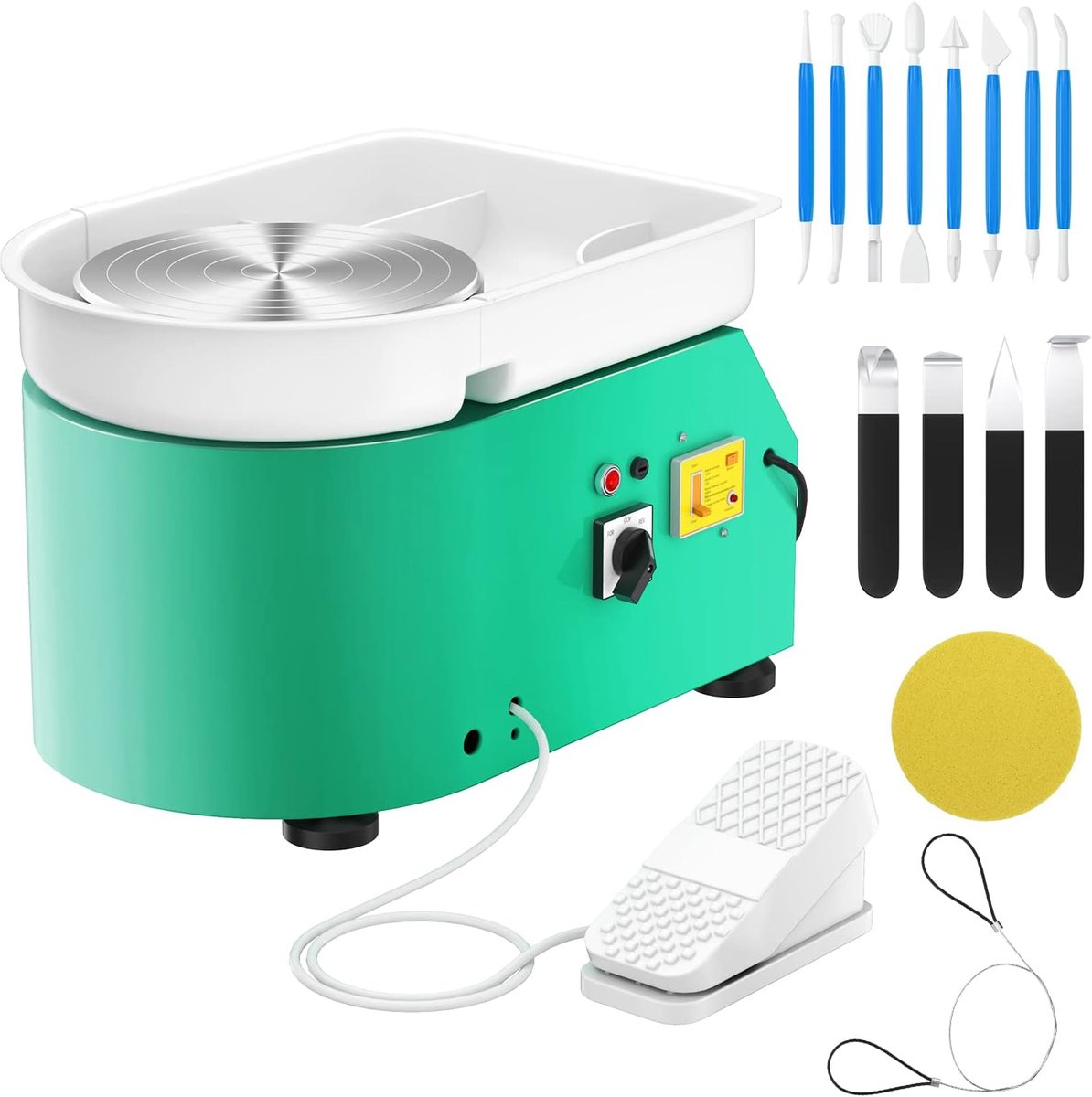 Electric Pottery Machine, 25 cm, Pottery Wheel, 350 W, Electric Clay Tool with Pedal and Removable Basin, for Ceramic - ShopVlot