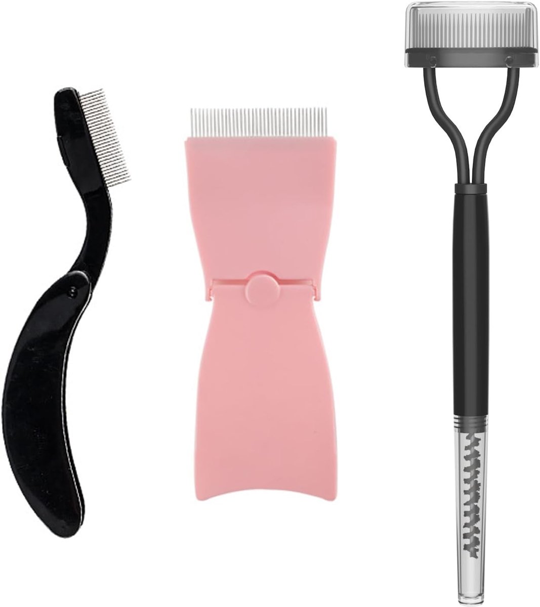 Set van 3 borstels voor wimpers en wenkbrauwen, kam van roestvrij staal, professionele wenkbrauwborstel voor make-up - ShopVlot