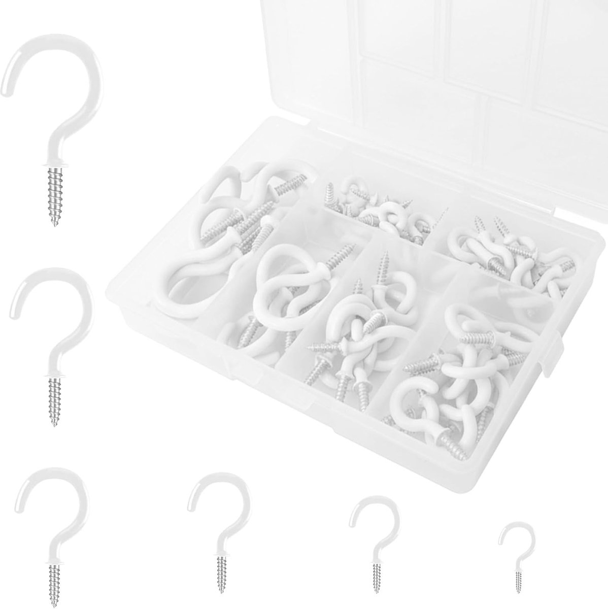 70 stuks witte schroefhaken, assortiment 6 maten, met vinylcoating, voor kast, keuken, badkamer en tuin, veelzijdige - ShopVlot