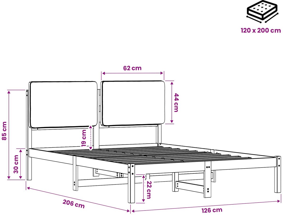 vidaXL Bedframe - met - gestoffeerd - hoofdbord - Whitewash - en - lichtgrijs Whitewash en lichtgrijs