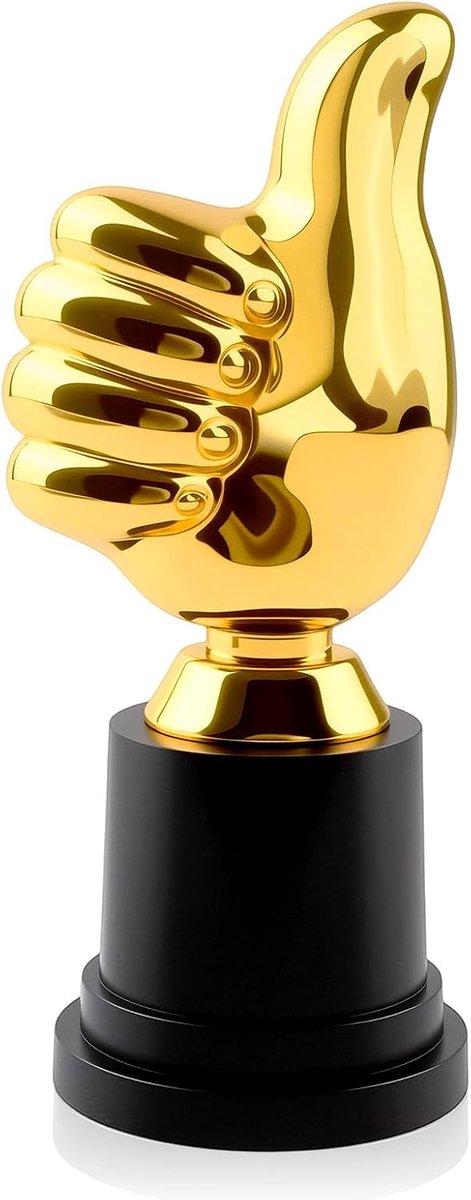 Duim Omhoog Trofee, 1 Stuk Duim-omhoog Trofee/1. Trofeeset met glazen Duim Omhoog voor Sporttoernooien, Talentwedstrijden, Feestcadeaus, Spelletjes, Klaslokalen
