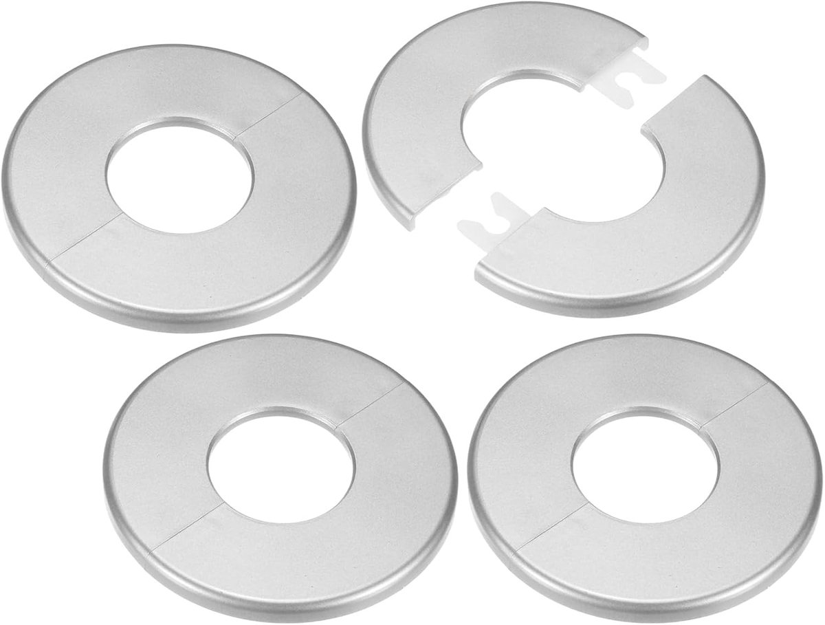 4-Pack Wall Split Flens, 27 mm [1,07 inch] ID ABS Ronde Zelfklevende Rozet Plaat Cover Gesp voor Pijp Accessoires/Vloer/Plafond, Sanitair Cover Plates [Zilver, 68 mm 2,7 inch OD]