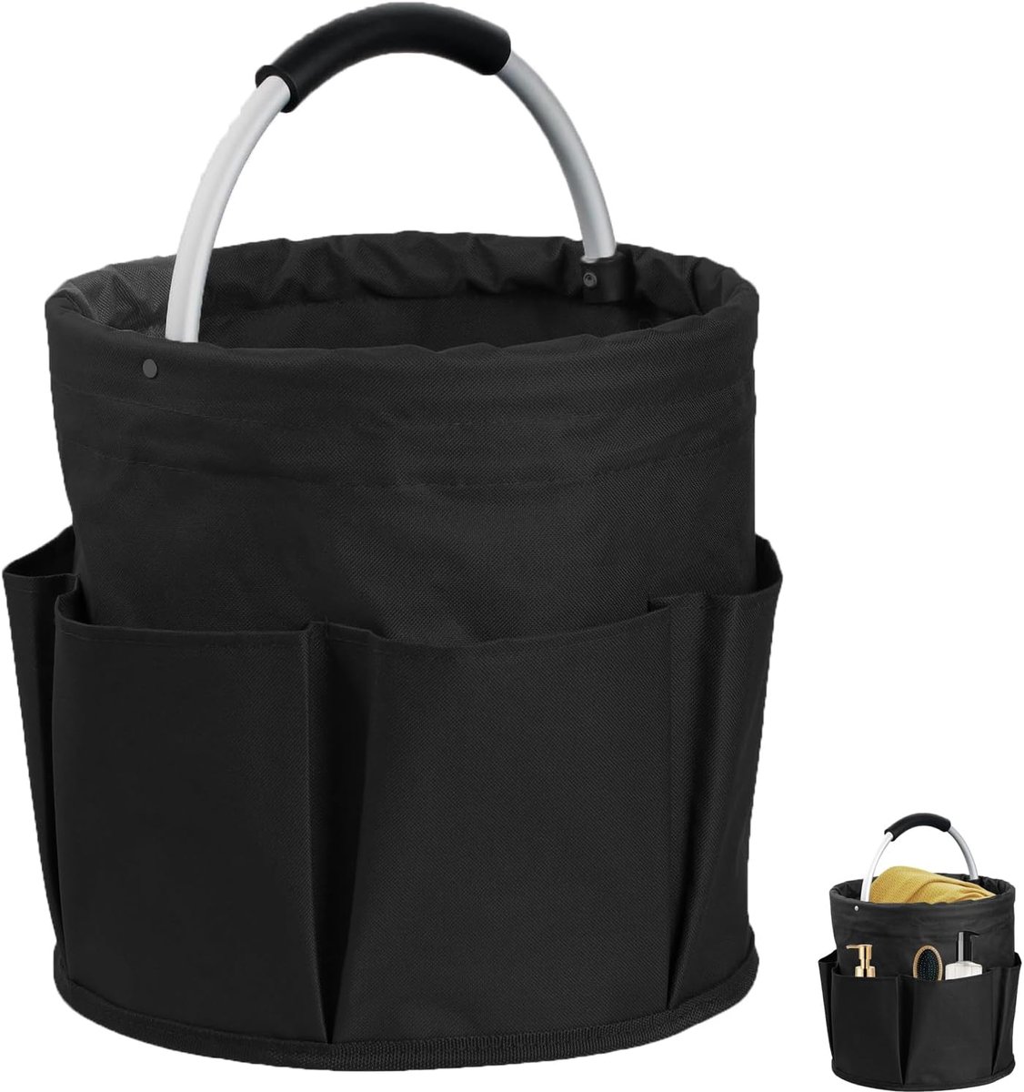 SnelShoppen - Universele Schoonmaak Caddy, Vouwbare Schoonmaak Organizer met Handvat en Zes Vakken, Ideaal voor Reizen, Picnics, Minimalistisch Zwart