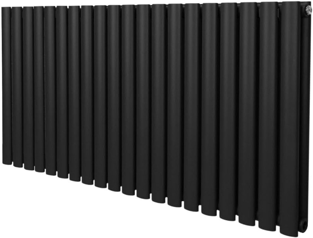 SnelShoppen - Oval Column Radiator 600mm x 1200mm Modern Designer Radiator Dubbele Paneel Staal Zwart voor Keuken en Woonkamer met Gratis Schoonmaakbo