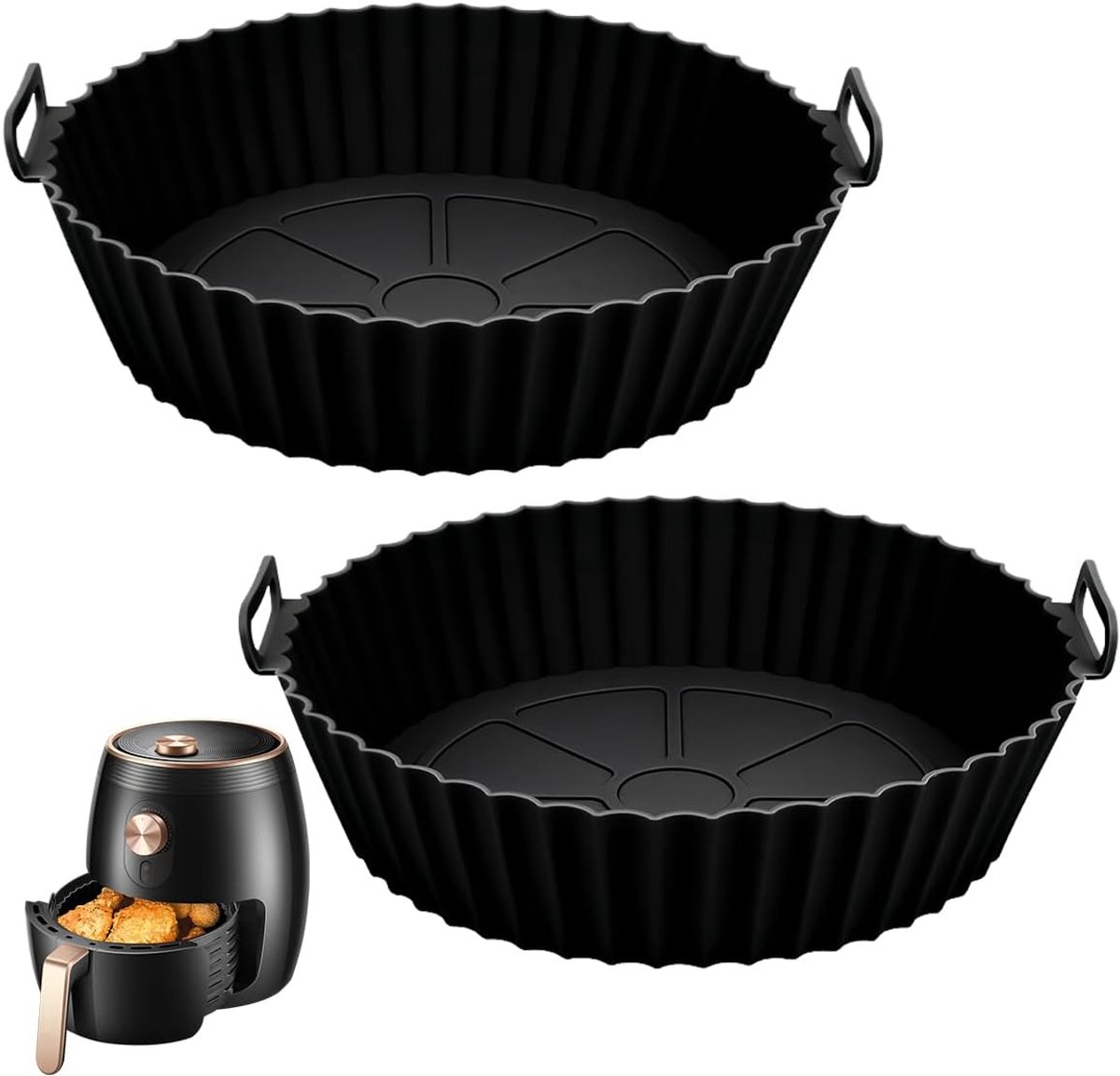 SnelShoppen - 20cm Ronde Zwarte Herbruikbare Siliconen Airfryer Liner Matten | Anti-aanbak Geperforeerde Mallen voor Luchtfriteuse | BPA-vrij, Hoogte