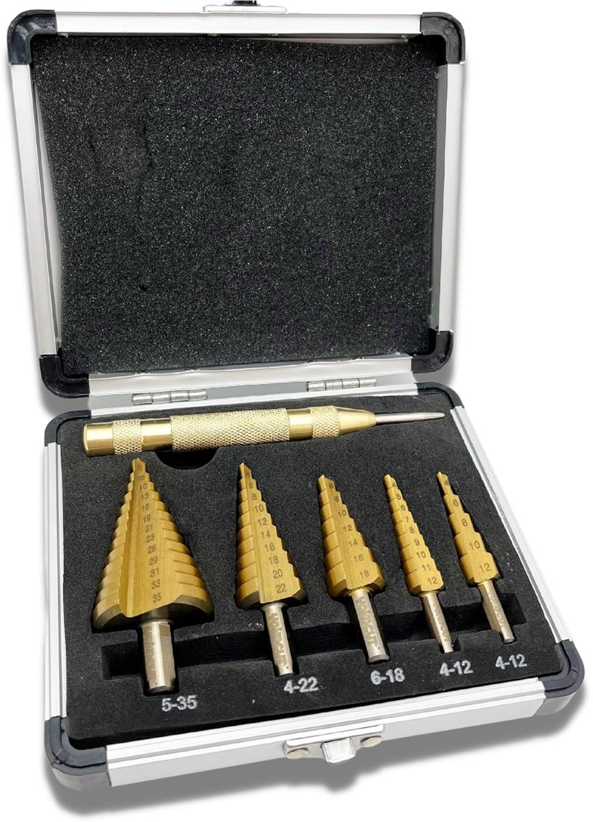 SnelShoppen - Step Drill Bit Set 6 Delen - HSS Titanium Cobalt Trapschijf Boor voor DIY - Geschikt voor Plastic, Hout, Metaal, Aluminium, IJzer