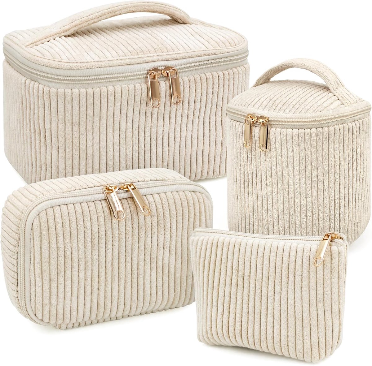 SnelShoppen - Set van 4 Make-up Tassen voor Vrouwen - Bloemenpatroon, Hoogwaardige Polyester, Diverse Maten, Ideaal voor Reizen en Dagelijks Gebruik