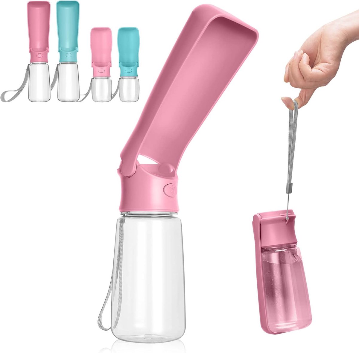 SnelShoppen - Opvouwbare Waterfles voor Honden - Draagbare 550ML Waterfles voor Buiten Wandelen, Reizen, Katten en Honden - Rosa - Ideaal voor Sportie