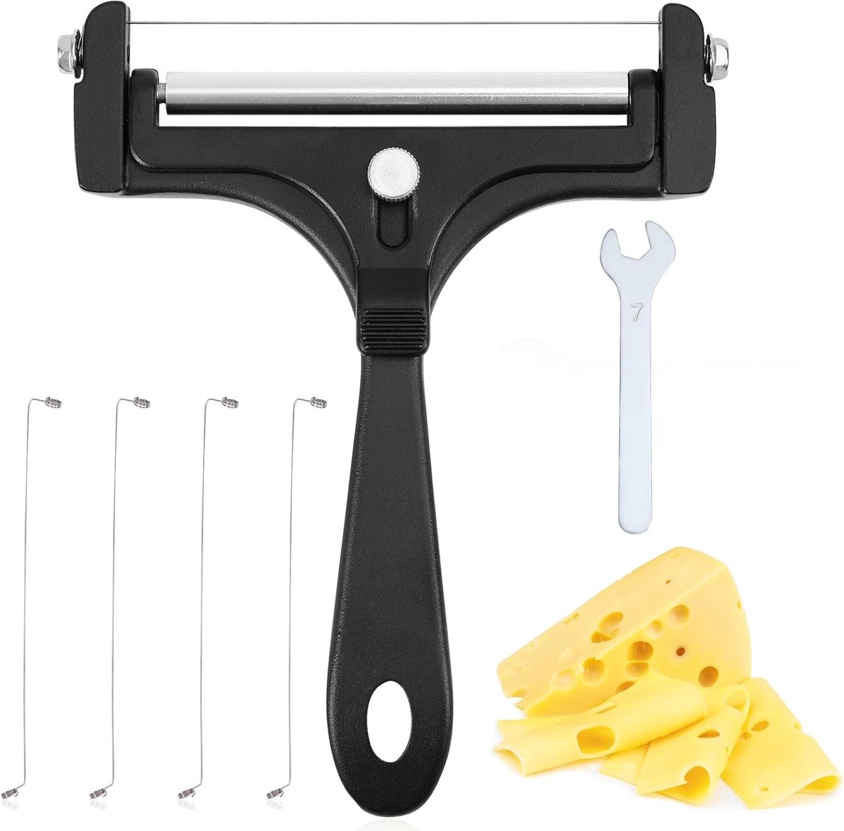 SnelShoppen - Cheese Cutter Set RVS, Verstelbare Kaassnijder met Draad, Inclusief 8 Extra Wires en Sleutel, Ideaal voor Mozzarella, Cheddar, en Boter
