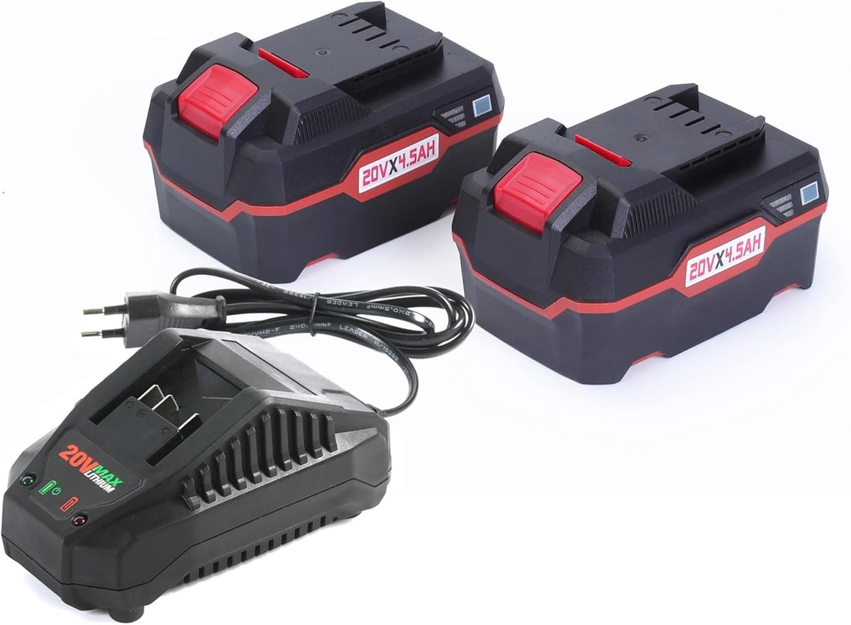 SnelShoppen - 2 x 20V 4.3Ah Vervangende Li-Ion Batterijen + 21V Snellader voor Parkside 20V Gereedschap - Krachtige Accu's voor Tuin, Klussen, en Meer