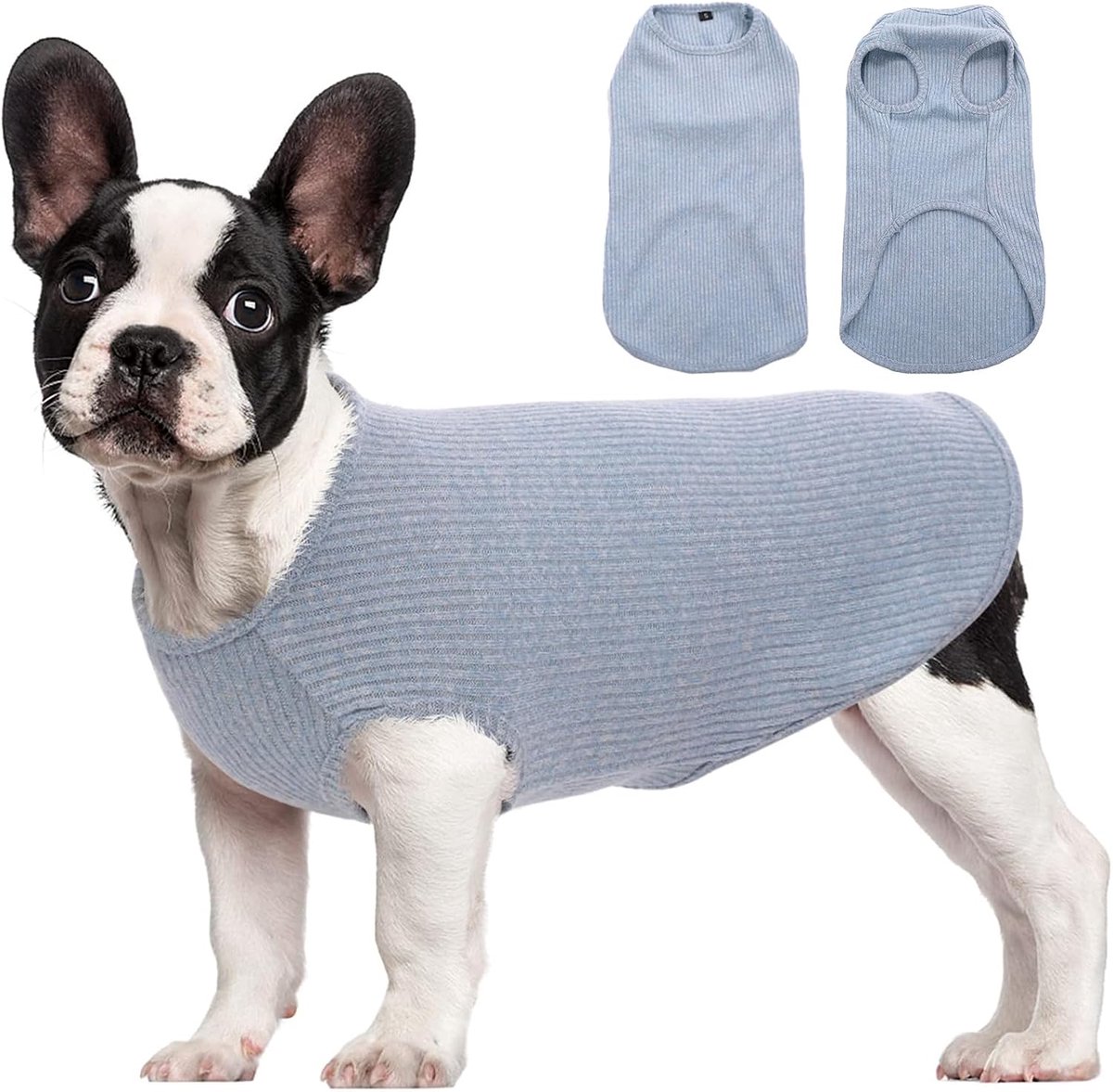 Hondenhemd voor kleine honden katten en huisdieren gestreept T-shirt zomer cool vest, puppy basic tanktop zacht katoen Chihuahua kleding voor Doggy Girl Boy (Large, blauw)