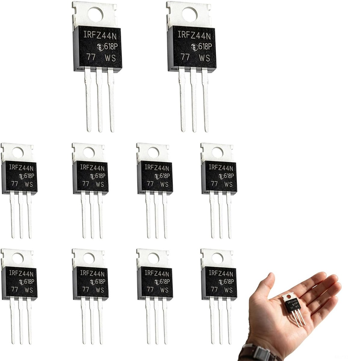 N kanaal MOSFET transistor, 55 V, 47 A, vermogenstransistor TO 220AB, 3-polig halfgeleideronderdeel voor elektronische schakelingen, elektronische schakelaars en doe-het-zelfprojecten, 10