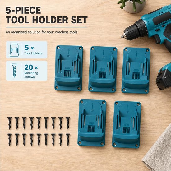 5 stuks accuschroevendraaierhouder, wandhouder, accuhouder, wandhouder, gereedschapshouder voor Makita 18 V accuschroevendraaiers en elektrisch gereedschap, werkplaats, garage, organizer — afbeelding 3