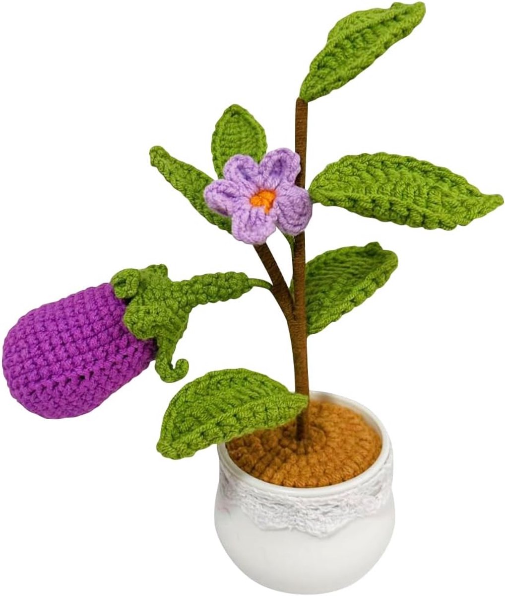 Aubergine Potplanten Leuke Handgemaakte Breien Aubergine Bloemen Kleine Ingemaakte Kunstgroenten voor Auto Dashboard Home Office Bureau Decor