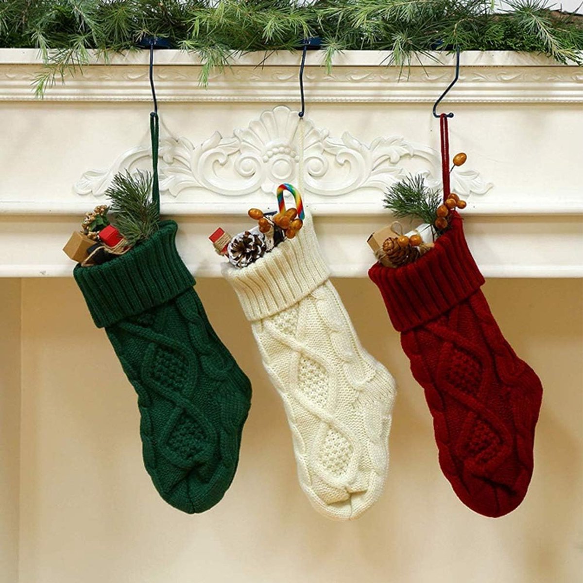 Kousen Kabel Gebreide Stocking Unieke Bourgondische Knit Grote Size Gepersonaliseerde Gift Bag voor Kerstmis Boom Decoraties