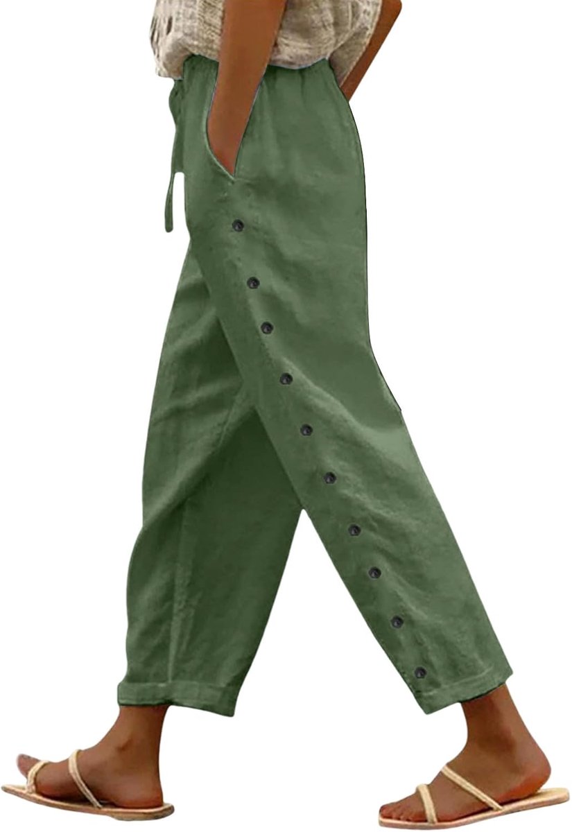 Broek Vrouwen Zomer Brede Hoge Taille Vloeiend Katoen Casual Lichtgewicht met Zakken Chic Strand Bohemian Losse Rechte Mode A219