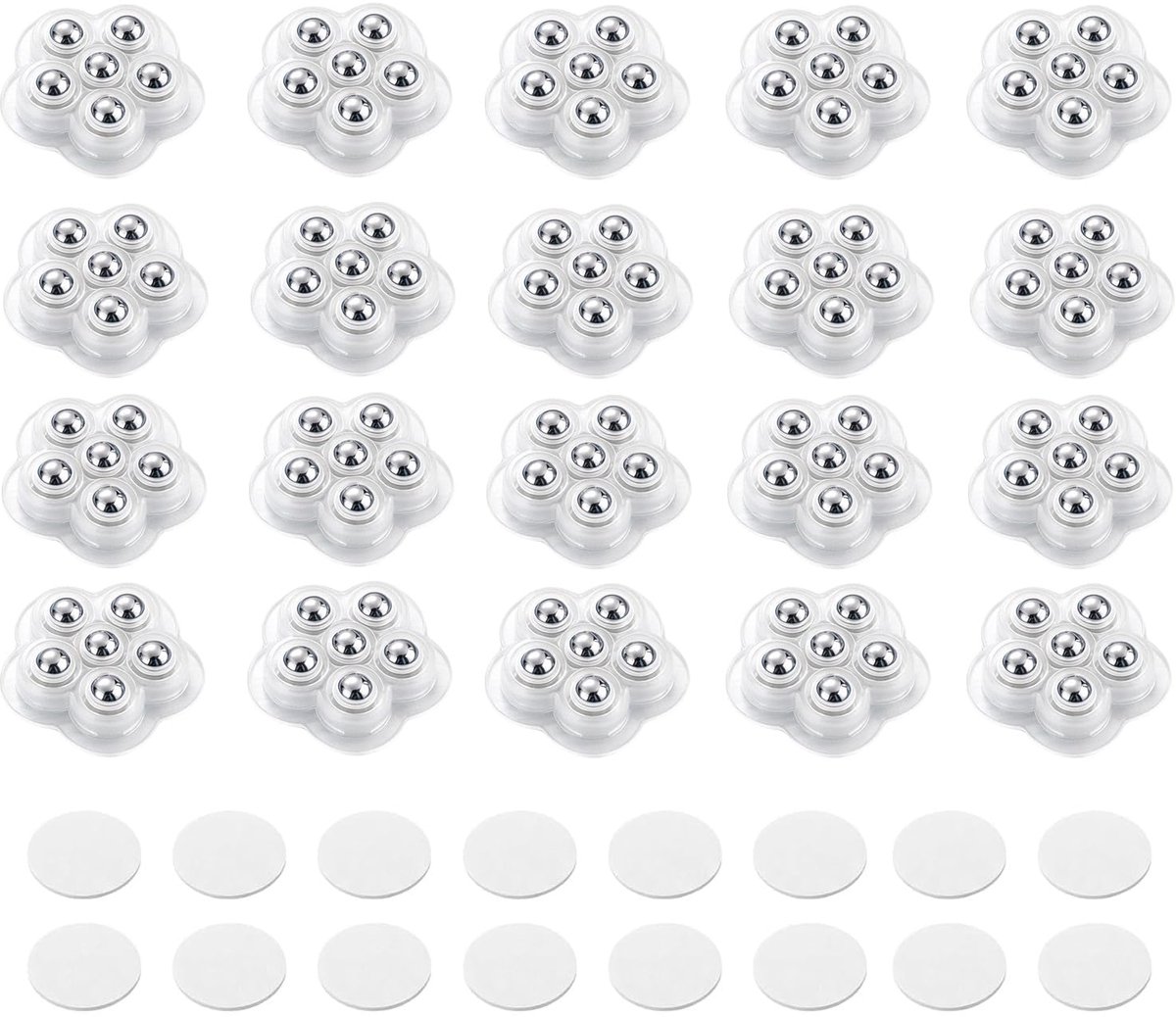 Kogelwielen 20 stuks zelfklevende keukenboxen 6 ballen helder