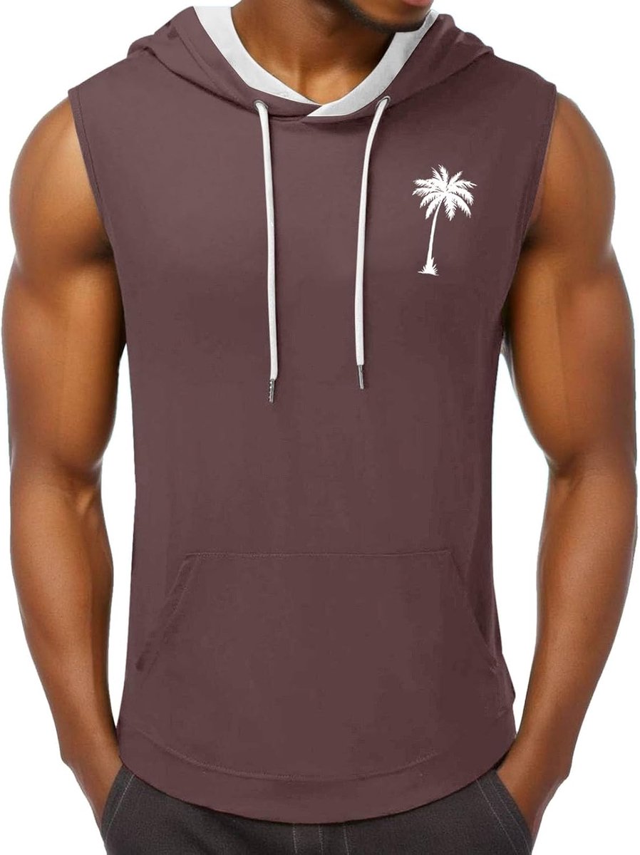 Herenvest met capuchon met kokosboomprint, zomermode
