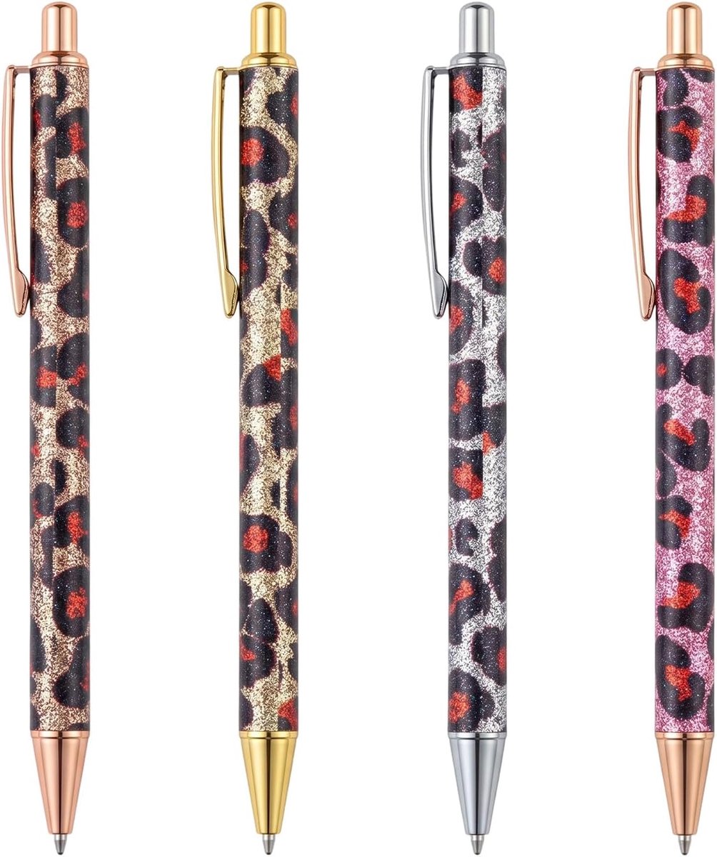 Balpennen met luipaardpatroon, elegante Leo Edition schrijfpennen in roségoud, goud, zilver en roze, 1,0 mm zwarte inkt, hoogwaardig design voor kantoor