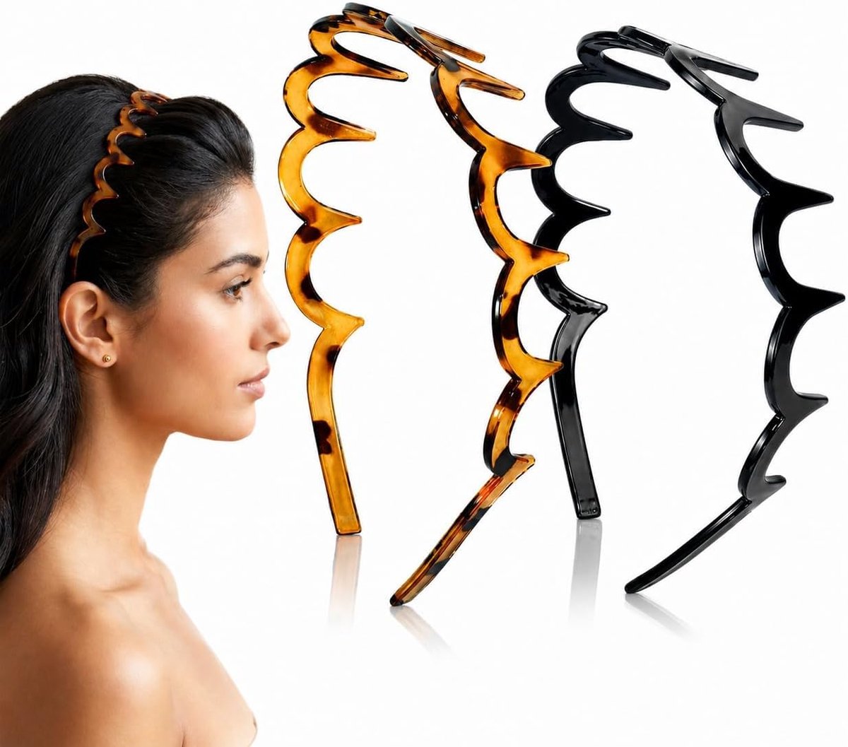 2 stuks, zigzag-hoofdband, antislip, voor dames, met tanden, voor make-up, sport, fitness, yoga, feest
