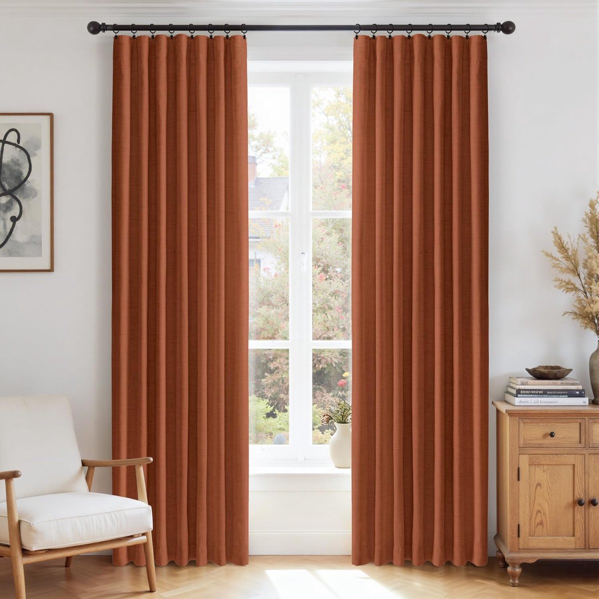 Verduisteringsgordijnen voor slaapkamer, set van 2, H 200 x B 140 cm, ondoorzichtige gordijnen met clipringen, stangdoorgang, raamgordijn, ondoorzichtig, voor woonkamer, kinderkamer, oranje