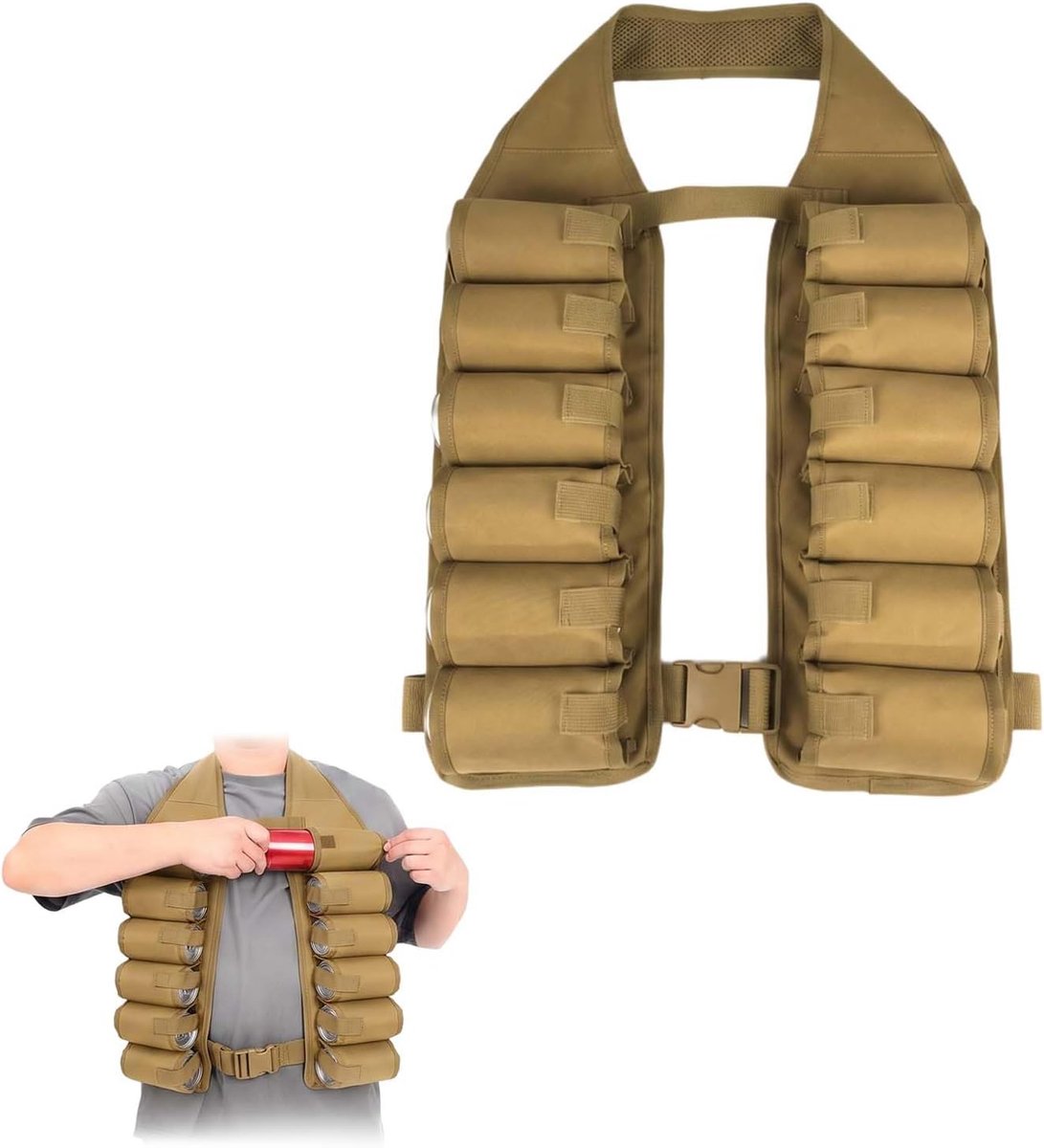 Biergordel met 12 zakken, bierholstervest, bierriem, bierhouder, bierriem, bierholster, bierriem, vest, bierhouder, riem, voor het bewaren van drankblikjes